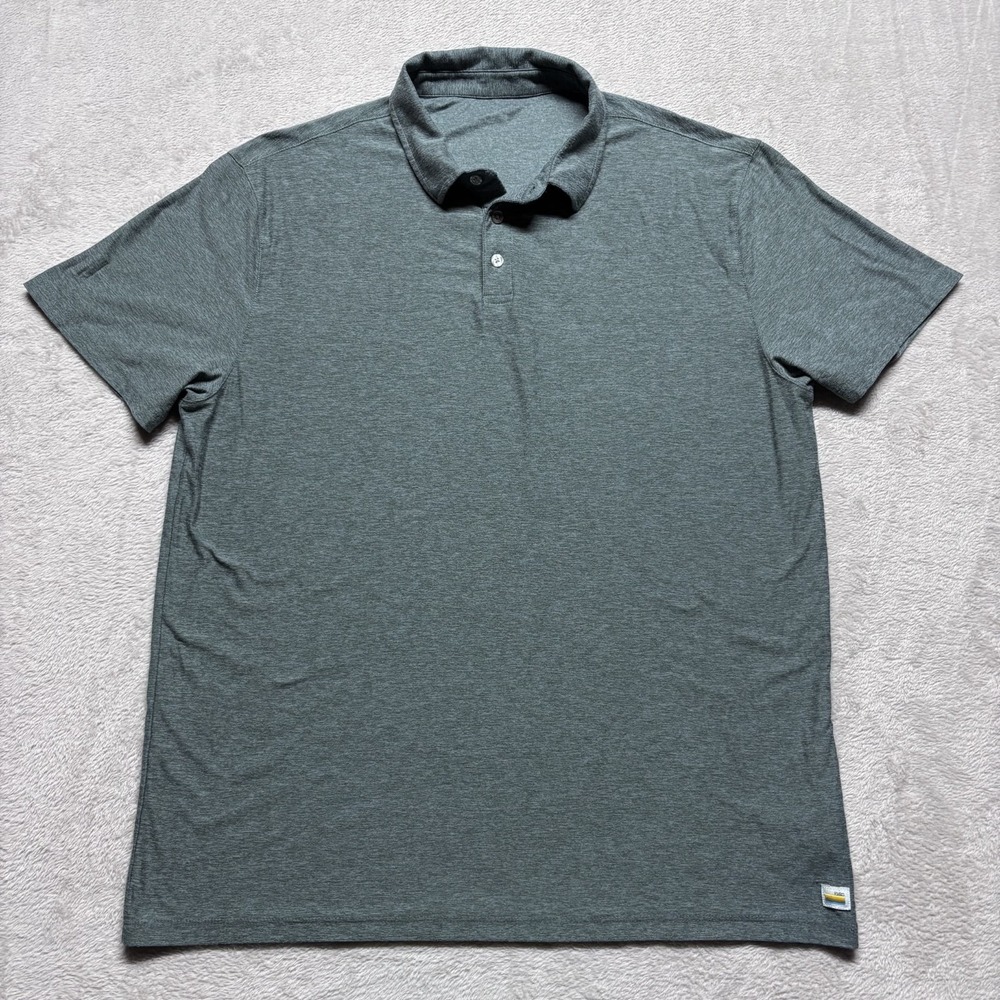 Vuori Strato Tech Polo Shirt Men XL Platinum Heather Gray Green Short Sleeve